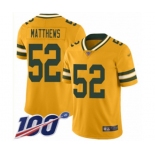 Men's Green Bay Packers #52 Clay Matthews Limited Gold Inverted Legend 100th Season Football Jersey