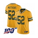 Men's Green Bay Packers #52 Clay Matthews Limited Gold Rush Vapor Untouchable 100th Season Football Jersey