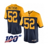 Men's Green Bay Packers #52 Clay Matthews Limited Navy Blue Alternate 100th Season Football Jersey