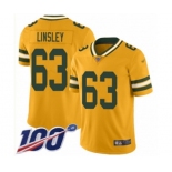 Men's Green Bay Packers #63 Corey Linsley Limited Gold Inverted Legend 100th Season Football Jersey