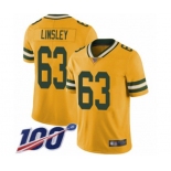 Men's Green Bay Packers #63 Corey Linsley Limited Gold Rush Vapor Untouchable 100th Season Football Jersey