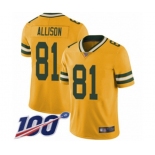 Men's Green Bay Packers #81 Geronimo Allison Limited Gold Rush Vapor Untouchable 100th Season Football Jersey