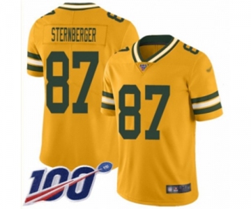 Men's Green Bay Packers #87 Jace Sternberger Limited Gold Inverted Legend 100th Season Football Jersey