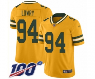 Men's Green Bay Packers #94 Dean Lowry Limited Gold Inverted Legend 100th Season Football Jersey