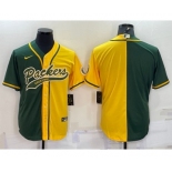 Men's Green Bay Packers Blank Green Yellow Split With Patch Cool Base Stitched Baseball Jersey