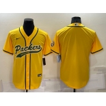 Men's Green Bay Packers Blank Yellow Stitched MLB Cool Base Nike Baseball Jersey