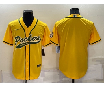 Men's Green Bay Packers Blank Yellow Stitched MLB Cool Base Nike Baseball Jersey