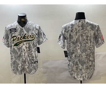 Men's Green Bay Packers Team Logo 2024 Arctic Camo Salute to Service Stitched Baseball Jersey