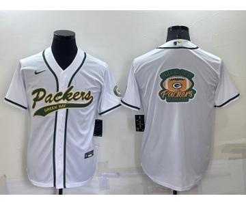 Men's Green Bay Packers White Team Big Logo With Patch Cool Base Stitched Baseball Jersey