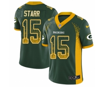 Men's Nike Green Bay Packers #15 Bart Starr Limited Green Rush Drift Fashion NFL Jersey