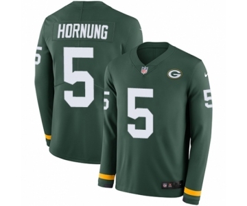 Men's Nike Green Bay Packers #5 Paul Hornung Limited Green Therma Long Sleeve NFL Jersey