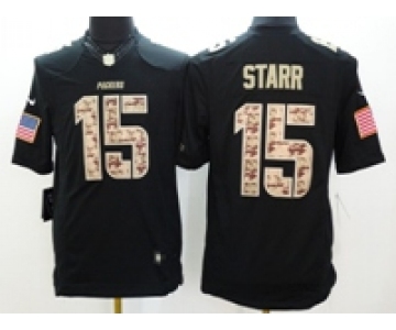 nike nfl jerseys green bay packers #15 starr salute to service black[nike Limited]