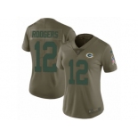 Women Nike Green Bay Packers #12 Aaron Rodgers Limited Olive 2017 Salute to Service NFL Jersey