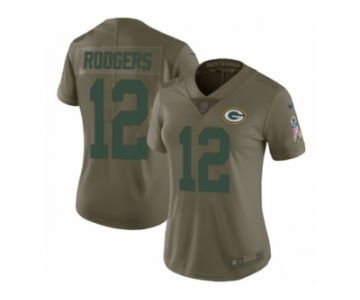 Women Nike Green Bay Packers #12 Aaron Rodgers Limited Olive 2017 Salute to Service NFL Jersey