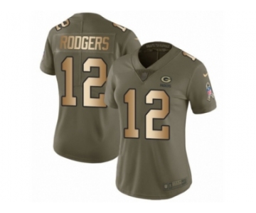 Women Nike Green Bay Packers #12 Aaron Rodgers Limited Olive Gold 2017 Salute to Service NFL Jersey