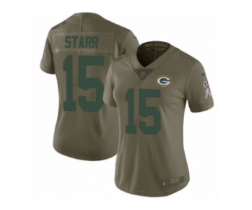 Women Nike Green Bay Packers #15 Bart Starr Limited Olive 2017 Salute to Service NFL Jersey