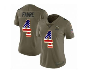 Women Nike Green Bay Packers #4 Brett Favre Limited Olive USA Flag 2017 Salute to Service NFL Jersey