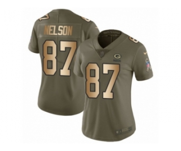 Women Nike Green Bay Packers #87 Jordy Nelson Limited Olive Gold 2017 Salute to Service NFL Jersey
