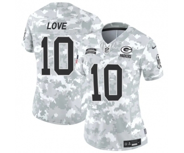 Women's Green Bay Packers #10 Jordan Love 2024 F.U.S.E Arctic Camo Salute To Service Limited Stitched Football Jersey