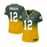 Women's Green Bay Packers #12 Aaron Rodgers Elite Green Gold Fadeaway Football Jersey