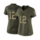 Women's Green Bay Packers #12 Aaron Rodgers Elite Green Salute to Service Football Jersey