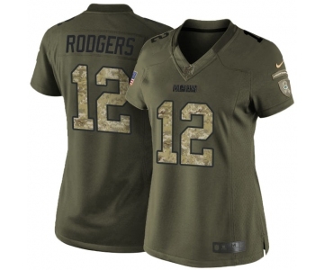 Women's Green Bay Packers #12 Aaron Rodgers Elite Green Salute to Service Football Jersey