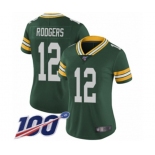 Women's Green Bay Packers #12 Aaron Rodgers Green Team Color Vapor Untouchable Limited Player 100th Season Football Jersey