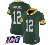 Women's Green Bay Packers #12 Aaron Rodgers Green Team Color Vapor Untouchable Limited Player 100th Season Football Jersey