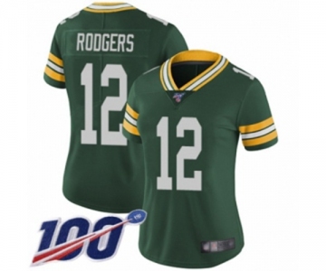 Women's Green Bay Packers #12 Aaron Rodgers Green Team Color Vapor Untouchable Limited Player 100th Season Football Jersey