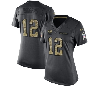 Women's Green Bay Packers #12 Aaron Rodgers Limited Black 2016 Salute to Service Football Jersey