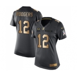 Women's Green Bay Packers #12 Aaron Rodgers Limited Black Gold Salute to Service Football Jersey