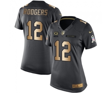 Women's Green Bay Packers #12 Aaron Rodgers Limited Black Gold Salute to Service Football Jersey