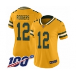 Women's Green Bay Packers #12 Aaron Rodgers Limited Gold Inverted Legend 100th Season Football Jersey