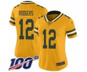 Women's Green Bay Packers #12 Aaron Rodgers Limited Gold Inverted Legend 100th Season Football Jersey