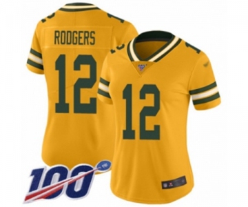 Women's Green Bay Packers #12 Aaron Rodgers Limited Gold Inverted Legend 100th Season Football Jersey