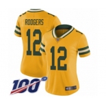 Women's Green Bay Packers #12 Aaron Rodgers Limited Gold Rush Vapor Untouchable 100th Season Football Jersey