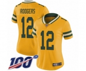 Women's Green Bay Packers #12 Aaron Rodgers Limited Gold Rush Vapor Untouchable 100th Season Football Jersey