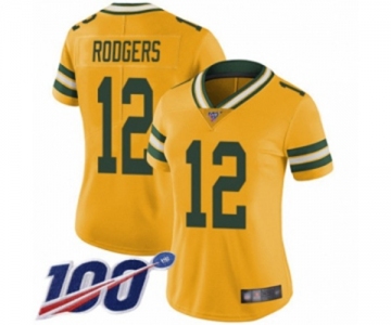 Women's Green Bay Packers #12 Aaron Rodgers Limited Gold Rush Vapor Untouchable 100th Season Football Jersey