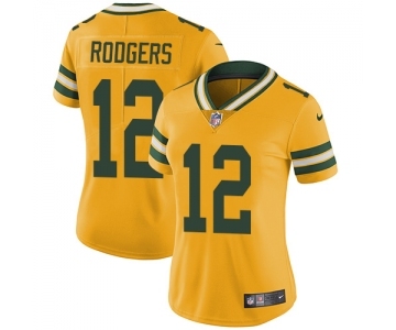 Women's Green Bay Packers #12 Aaron Rodgers Limited Gold Rush Vapor Untouchable Football Jersey