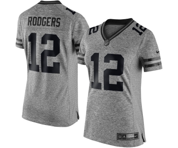 Women's Green Bay Packers #12 Aaron Rodgers Limited Gray Gridiron Football Jersey