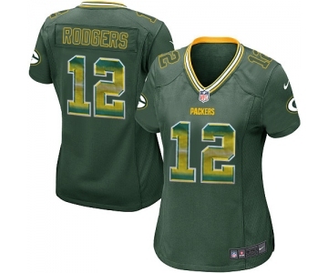 Women's Green Bay Packers #12 Aaron Rodgers Limited Green Strobe Football Jersey