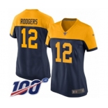 Women's Green Bay Packers #12 Aaron Rodgers Limited Navy Blue Alternate 100th Season Football Jersey