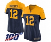 Women's Green Bay Packers #12 Aaron Rodgers Limited Navy Blue Alternate 100th Season Football Jersey