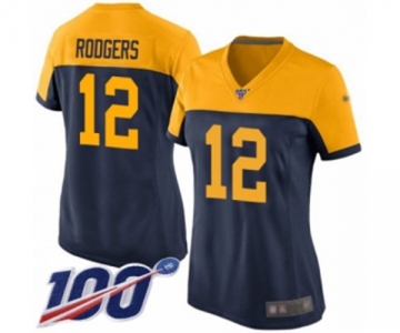 Women's Green Bay Packers #12 Aaron Rodgers Limited Navy Blue Alternate 100th Season Football Jersey