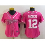 Women's Green Bay Packers #12 Aaron Rodgers Pink With Patch Cool Base Stitched Baseball Jersey