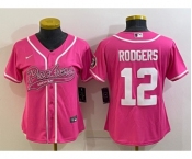 Women's Green Bay Packers #12 Aaron Rodgers Pink With Patch Cool Base Stitched Baseball Jersey