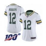 Women's Green Bay Packers #12 Aaron Rodgers White Vapor Untouchable Limited Player 100th Season Football Jersey