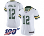 Women's Green Bay Packers #12 Aaron Rodgers White Vapor Untouchable Limited Player 100th Season Football Jersey