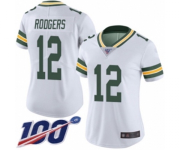 Women's Green Bay Packers #12 Aaron Rodgers White Vapor Untouchable Limited Player 100th Season Football Jersey