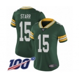 Women's Green Bay Packers #15 Bart Starr Green Team Color Vapor Untouchable Limited Player 100th Season Football Jersey